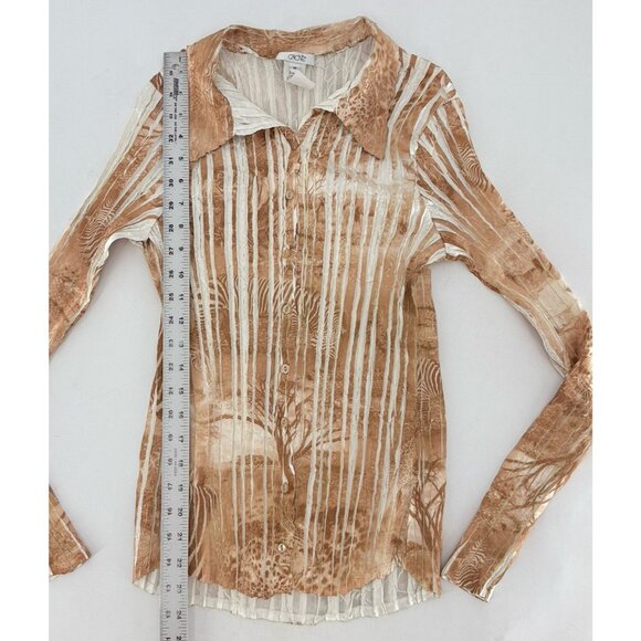 Cache‎ Crinkle Pleated Button Front Satin Blouse Size M Boho Artsy Hippie Y2K - Picture 7 of 8